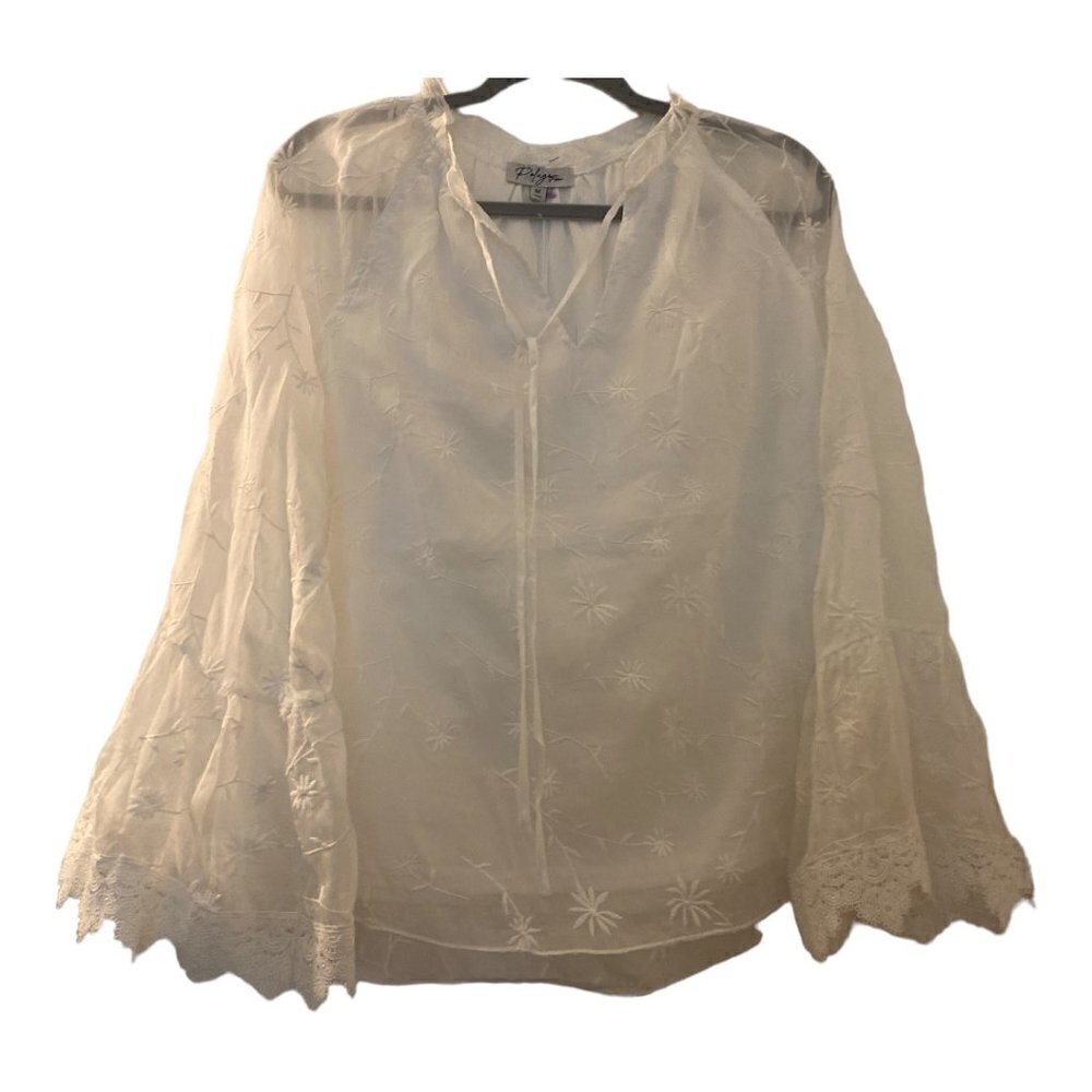 Polagram blouse, white with lace, very full sleeves. size M, Scandigirl